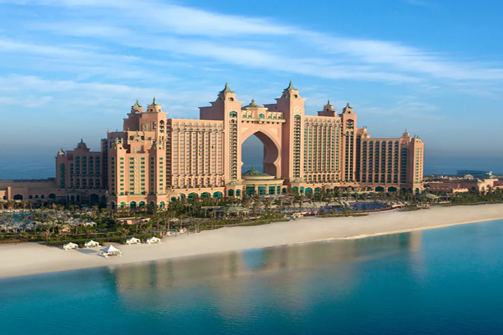 Atlantis The Palm resort seen across the beach on Palm Jumeirah